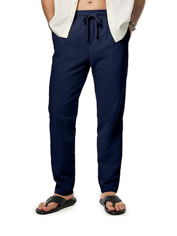Men's Cotton And Linen Trousers Loose Drawstring Waist Straight Summer Breathable