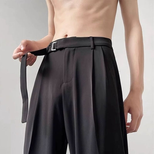 Thin Straight Black Wide Leg Pants