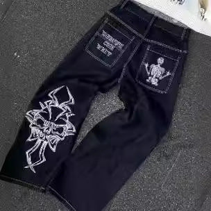 Embroidered Skull Cotton Casual Pants Men's Straight-leg Pants