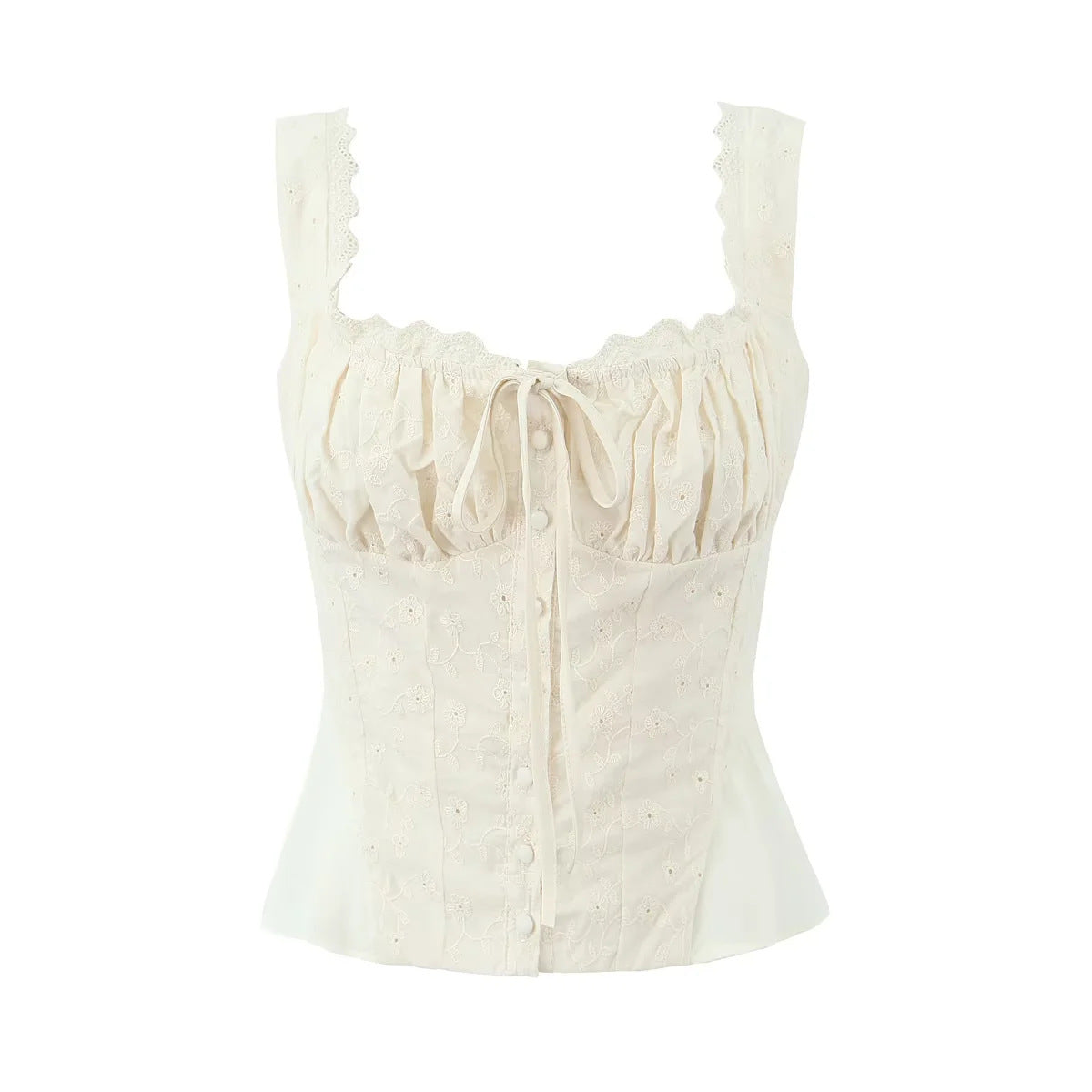 Lace ruffle edge camisole vest+high waisted embroidered spliced fish tail long skirt two-piece set