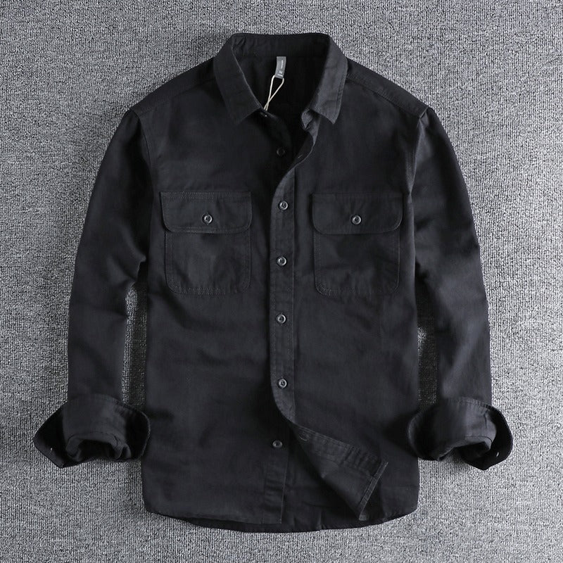 Simple Lapel Art Workwear Shirt Men's Washed Breathable Comfortable All-match Youth Long Sleeve Shirt