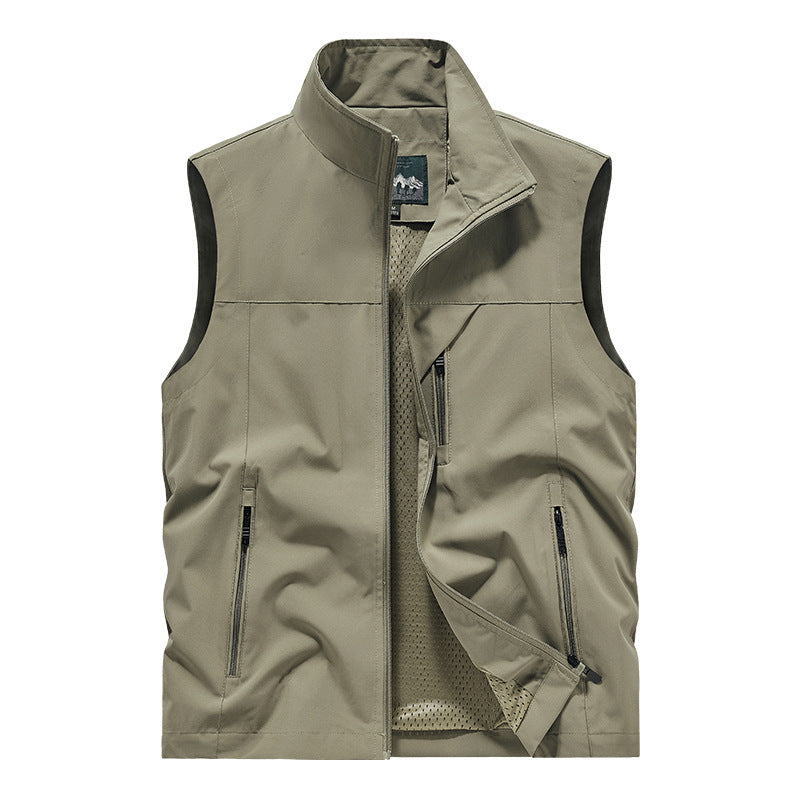 Polyester Casual Stand Collar Multi-pocket Outdoor Photography Fishing Men's Vest Jacket