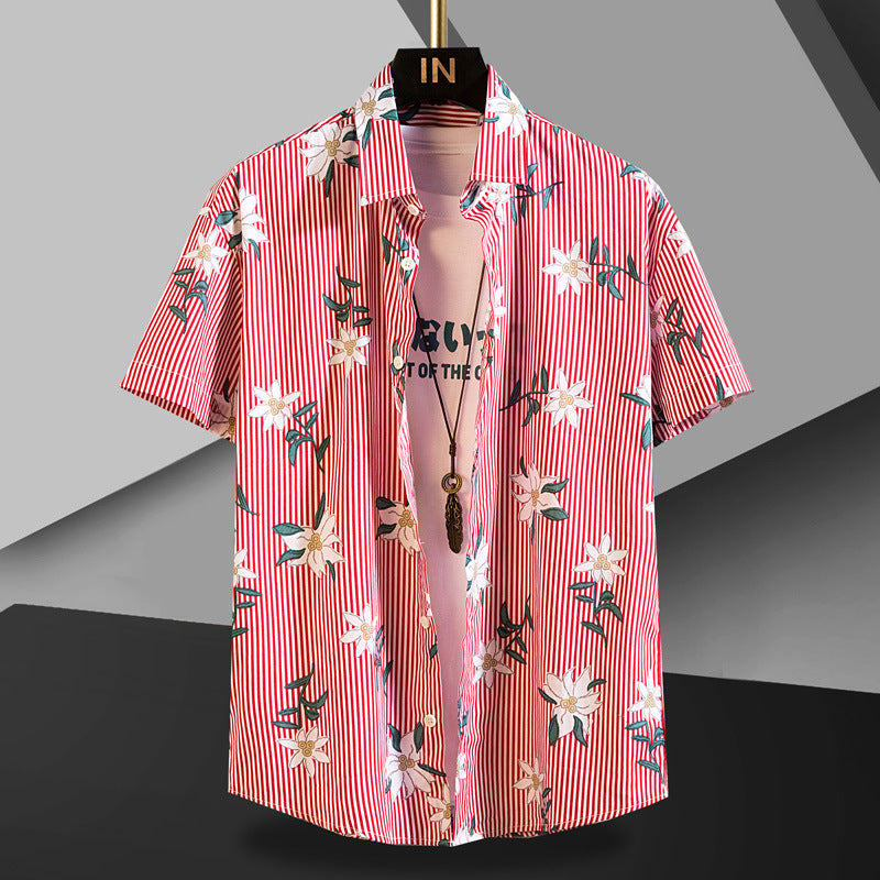 Short Sleeve Shirt Men's Slim-fit Contrast Colors Printing