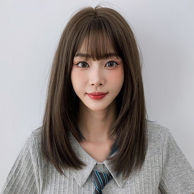 Wig Long Straight Hair Gradient Color Full Top Micro Volume Medium Length