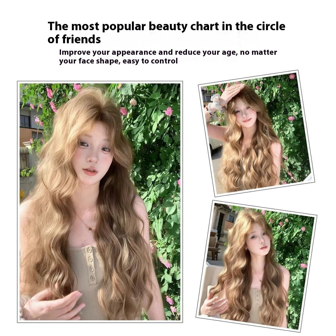 Wig Linen Brown Medium Long Curly Hair