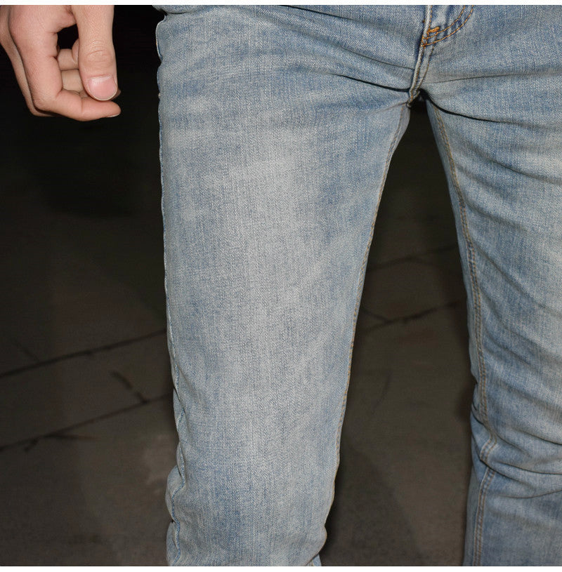Light Blue Washed-out Vintage Distressed Stretch Jeans