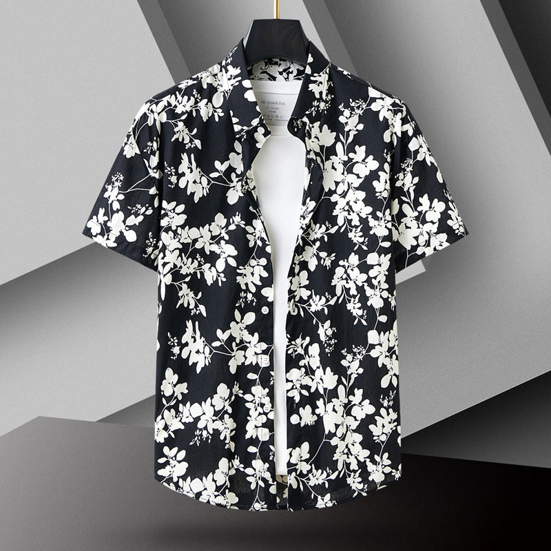 Short Sleeve Shirt Men's Slim-fit Contrast Colors Printing