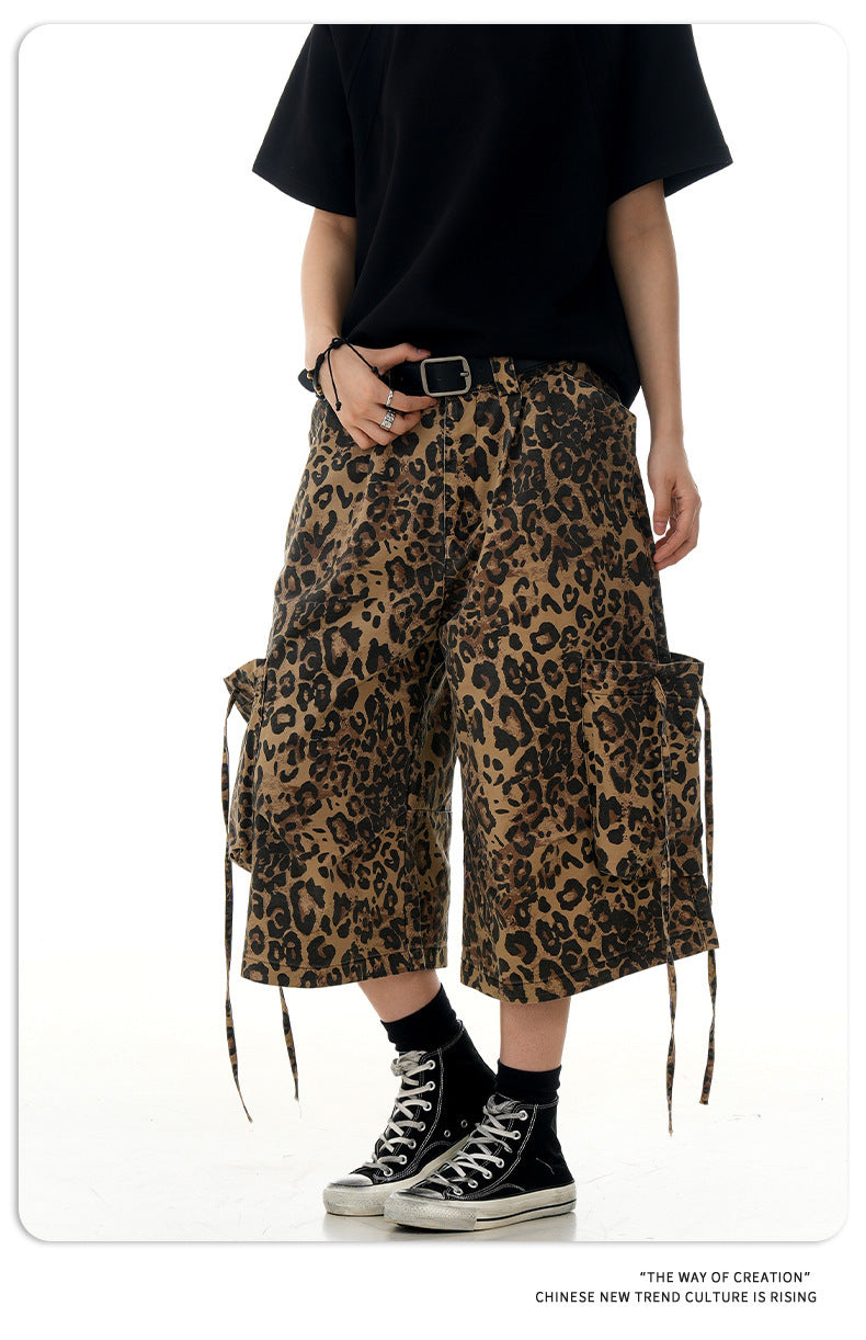 11KN American Vintage Leopard Print Loose Straight Cropped Pants