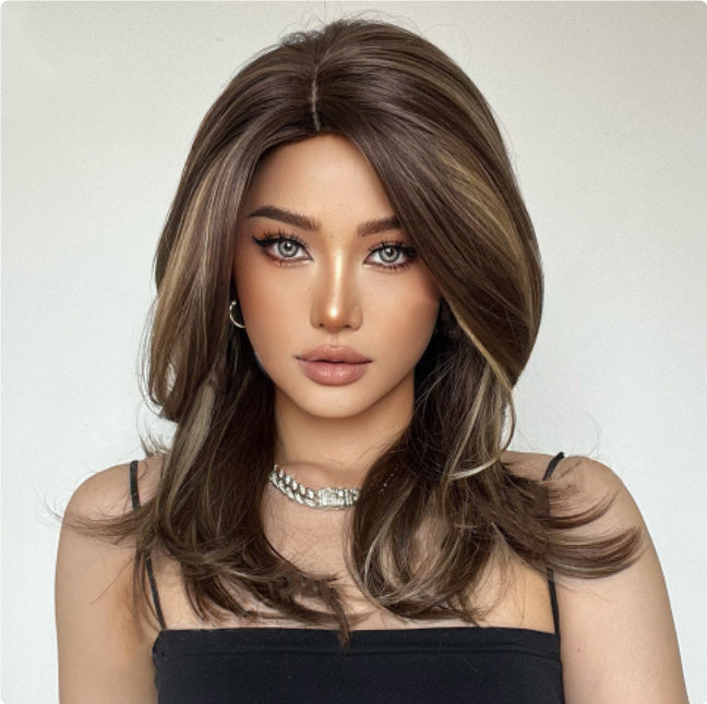 Eight Character Bangs Gradient Brown Shoulder Length Women's Wig Headband