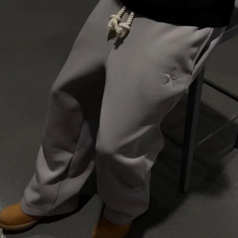Fake Two-piece Trousers Loose Drawstring Pants Embroidered Sweatpants