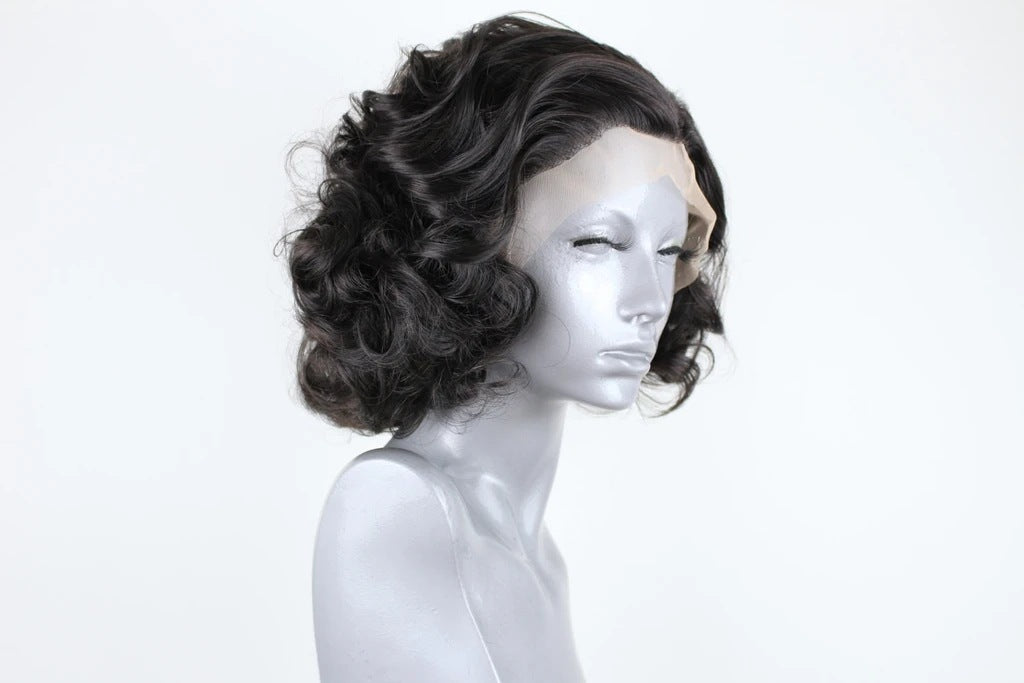 Black Fluffy Big Wave Long Rolled Chemical Fiber Wig