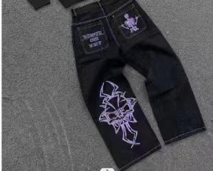 Embroidered Skull Cotton Casual Pants Men's Straight-leg Pants
