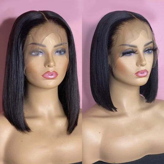 European And American Small Lace Wig Foreign Trade Ladies Middle Point Bobo Short Straight Hair Natural Black Wave Bob Fashion Inner Buckle Hair Set