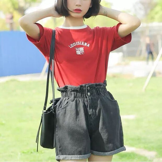 Denim shorts high waist loose loose thin legs hot