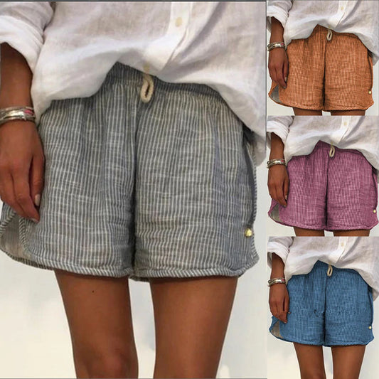 Striped Print Elastic Waist Tie Slimming Casual Pants Wide Leg Pants Shorts