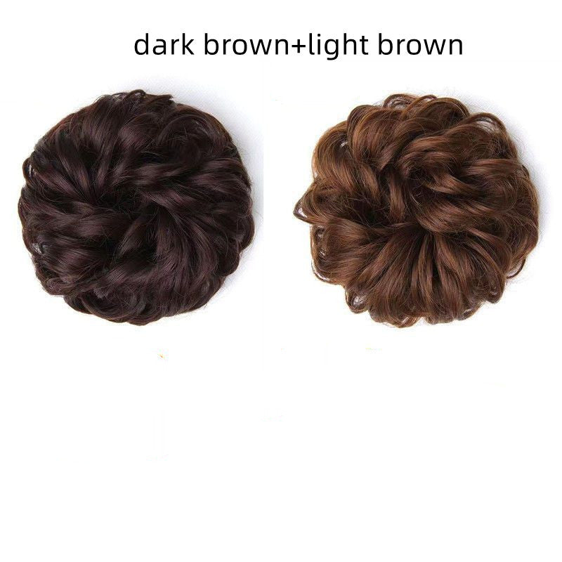 Head Flower Hair Bag Wig Hair Ring Female Curly Hair Natural Flower Bud Head Hair Style Rubber Band Hair Fluffy Imitation