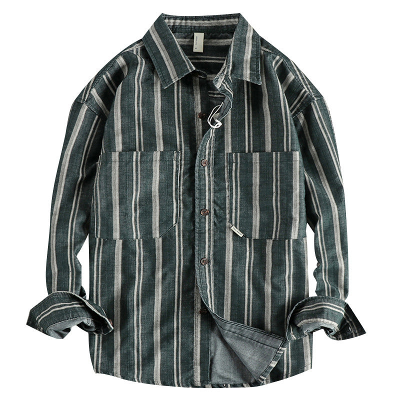 Men's Vintage Yarn-dyed Striped Overalls Casual Shirt