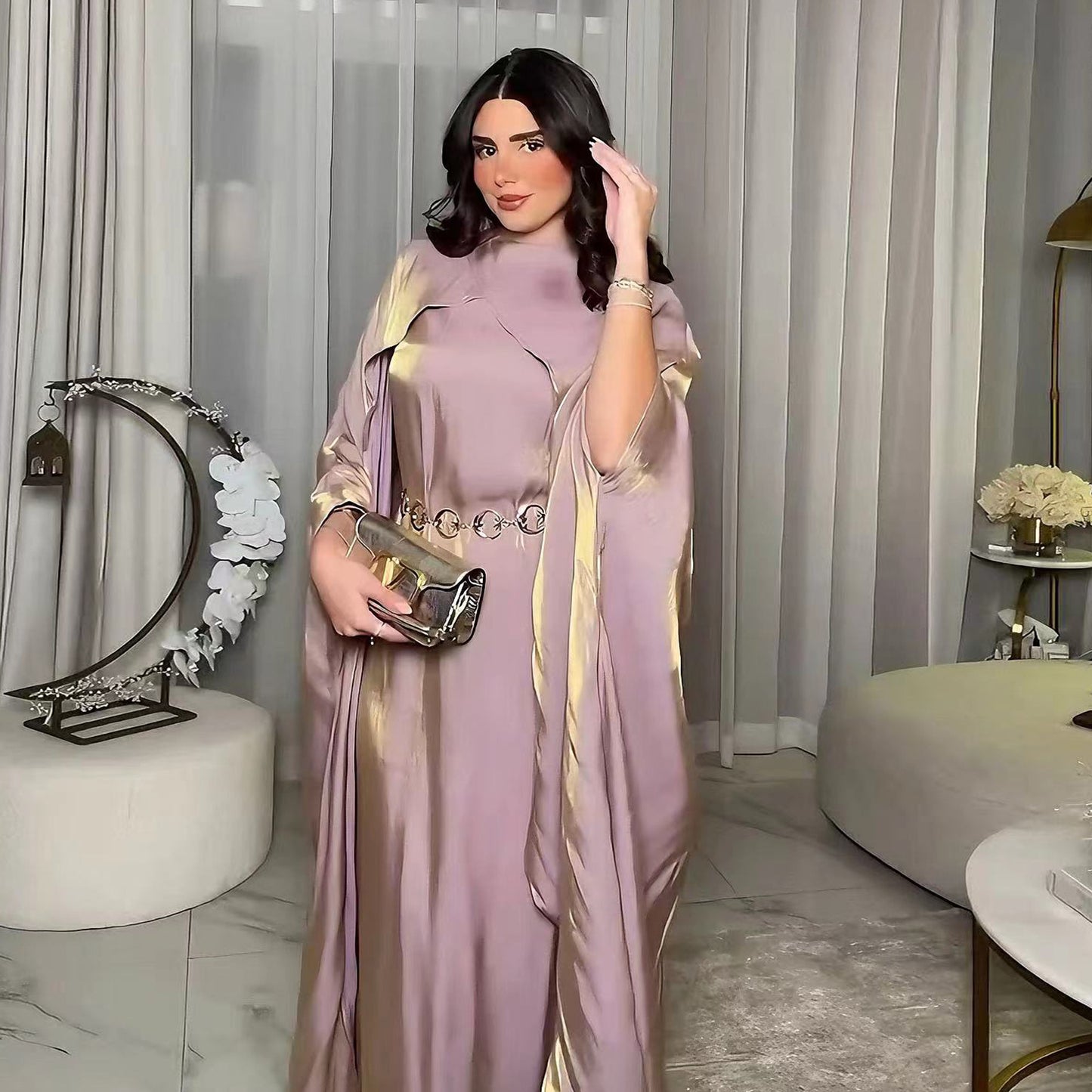 Elegant Solid Beaded Long Robe