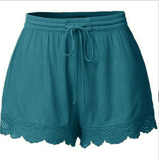 Women's solid color lace-up shorts casual pants