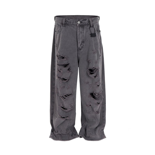 American Retro Distressed Double-layer Erosion Big Damage Canvas Overalls