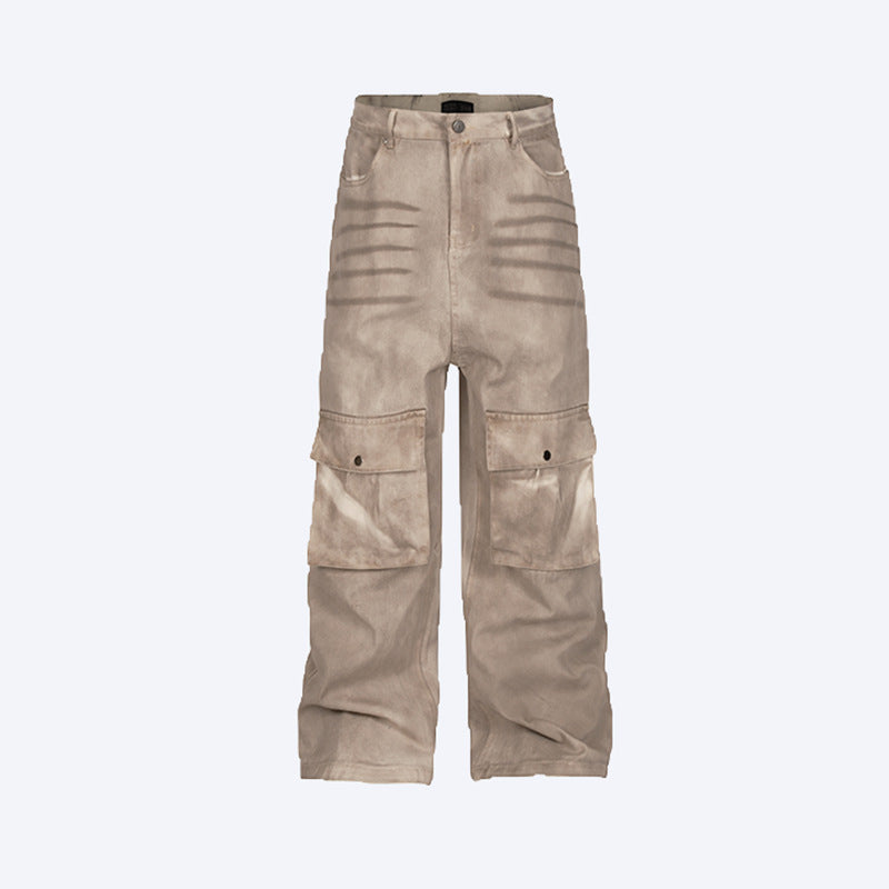 Marble Dark Straight Loose A- Line Casual Pants