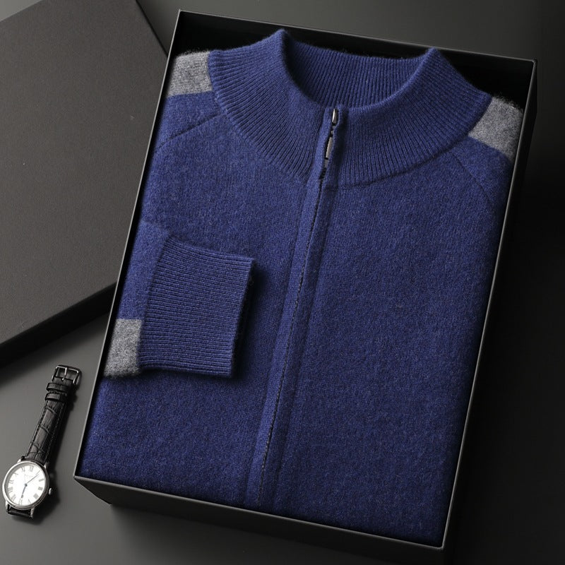 New Thickened Casual Sports Cashmere Men's Half Turtleneck Zipper Knitted Cardigan Suit