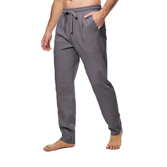 Men's Cotton And Linen Trousers Loose Drawstring Waist Straight Summer Breathable