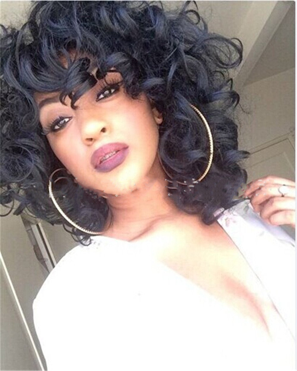 African Black Curly Wig European Beauty Short Fluffy Black Explosive Headgear Wig