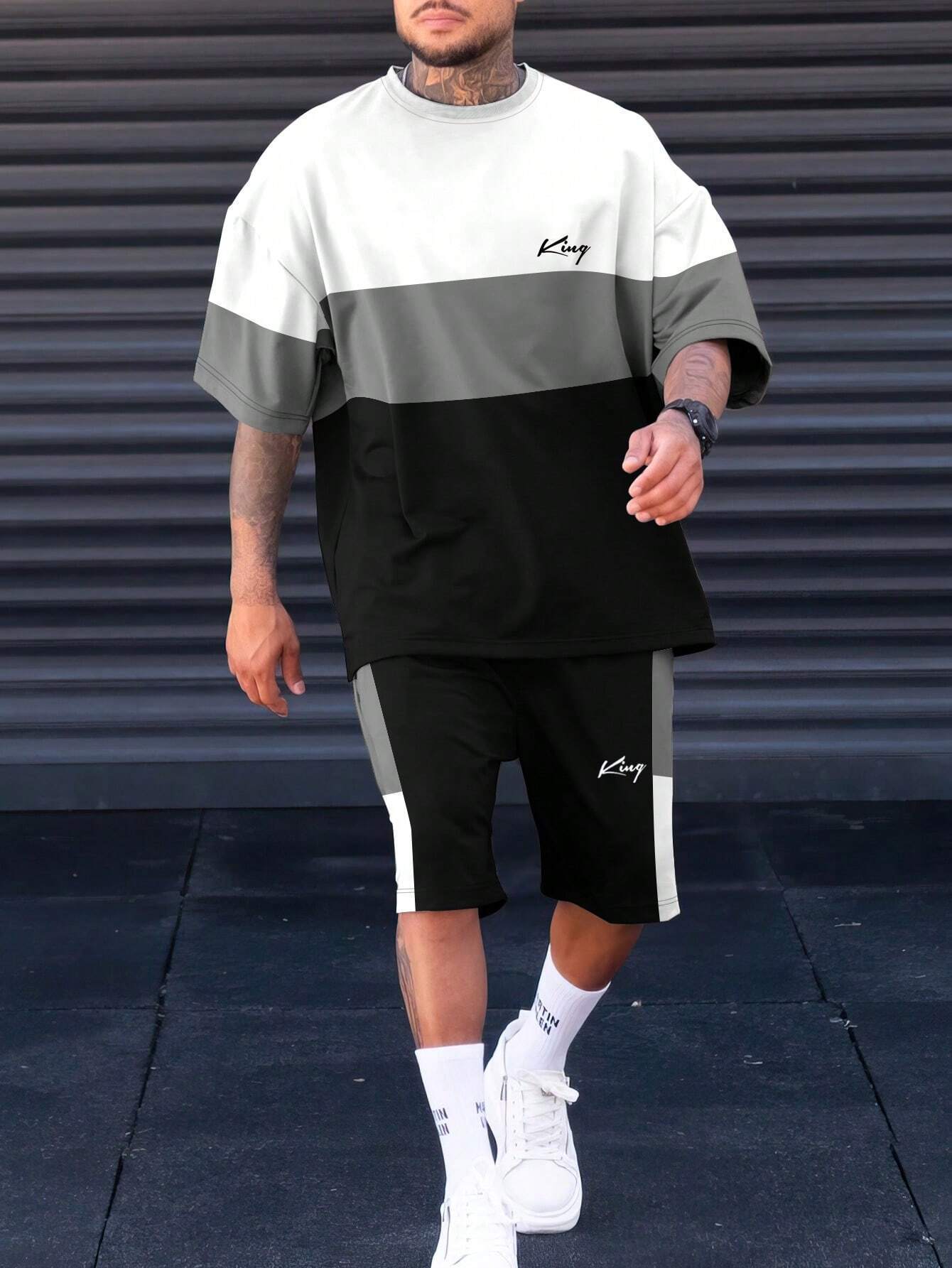Sports Suit Fashion Short Sleeve Color Block Stitching Shorts Suit