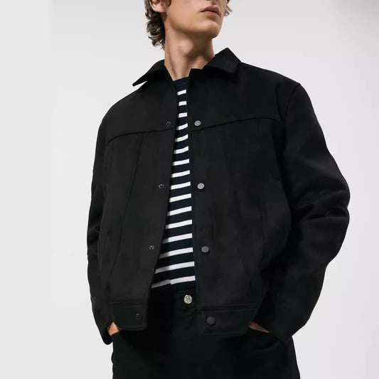 Men's Solid Color Suede Collar Jacket