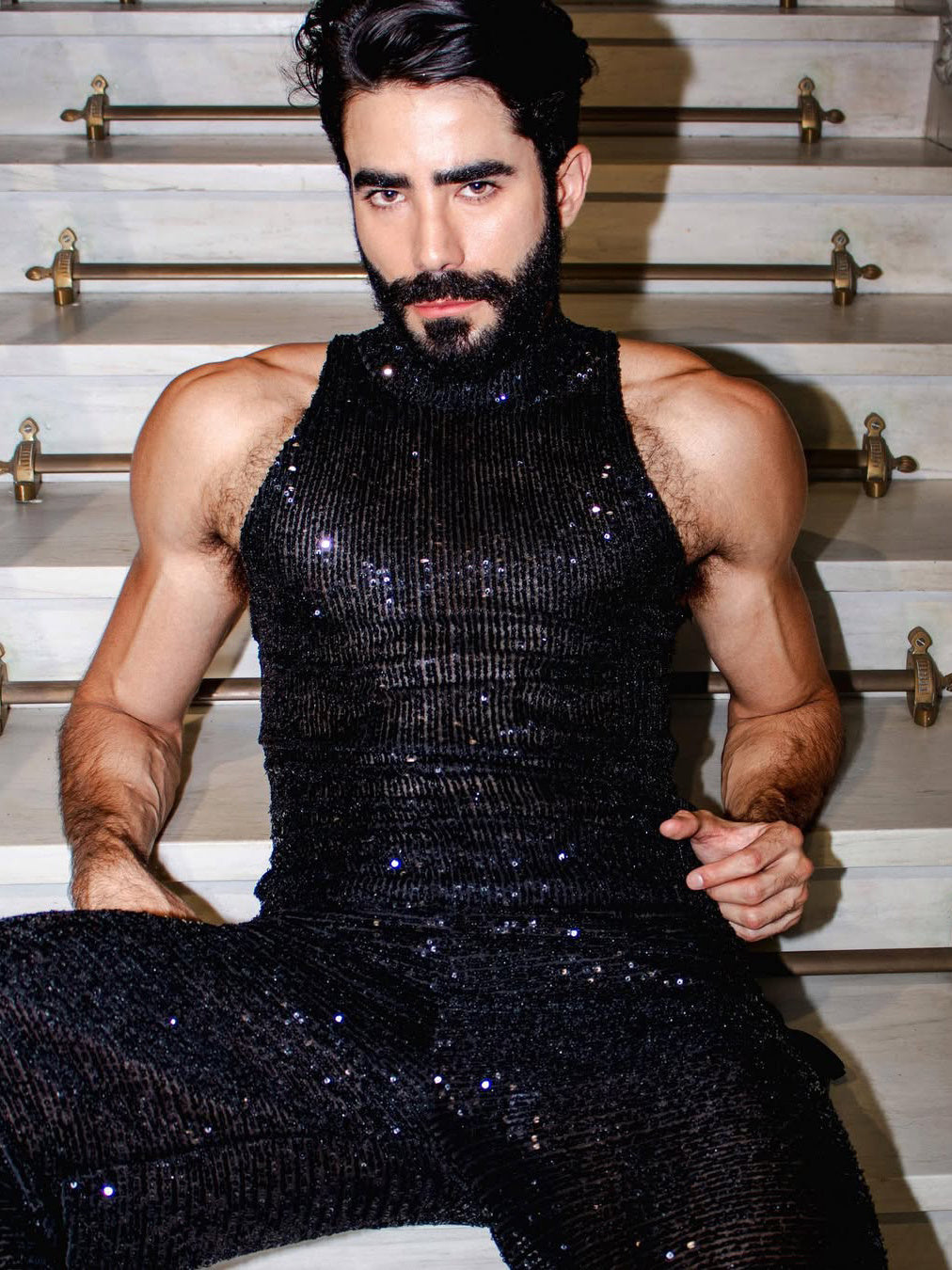Sleeveless Sequined Vest High Waist Pants Set