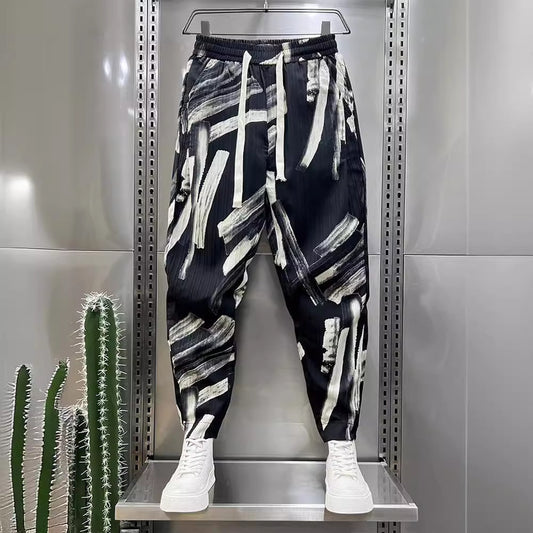 Men's Ice Silk Printed Cotton And Linen Casual Pants