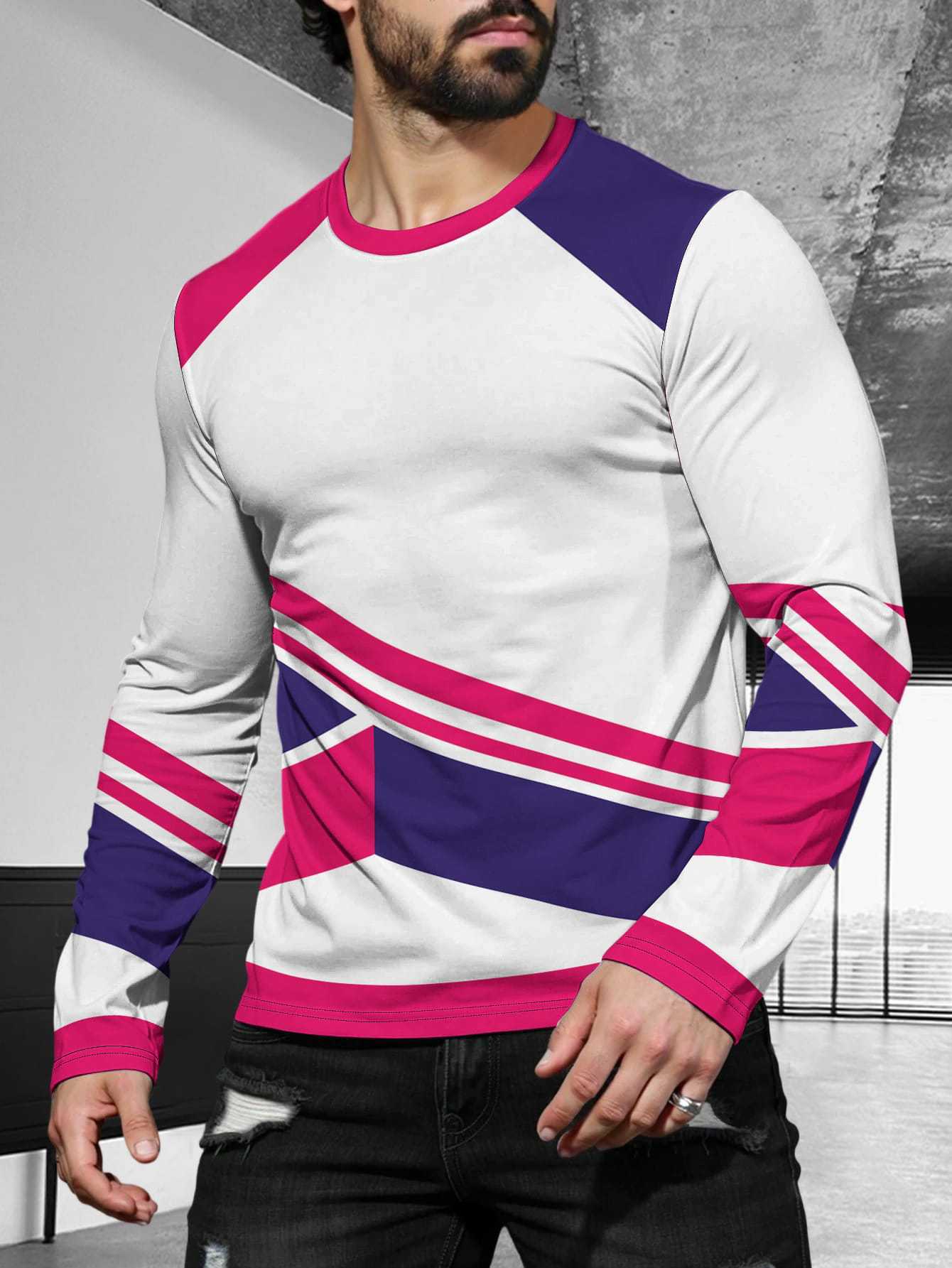 Men's Long Sleeve Simple Trendy Round Neck