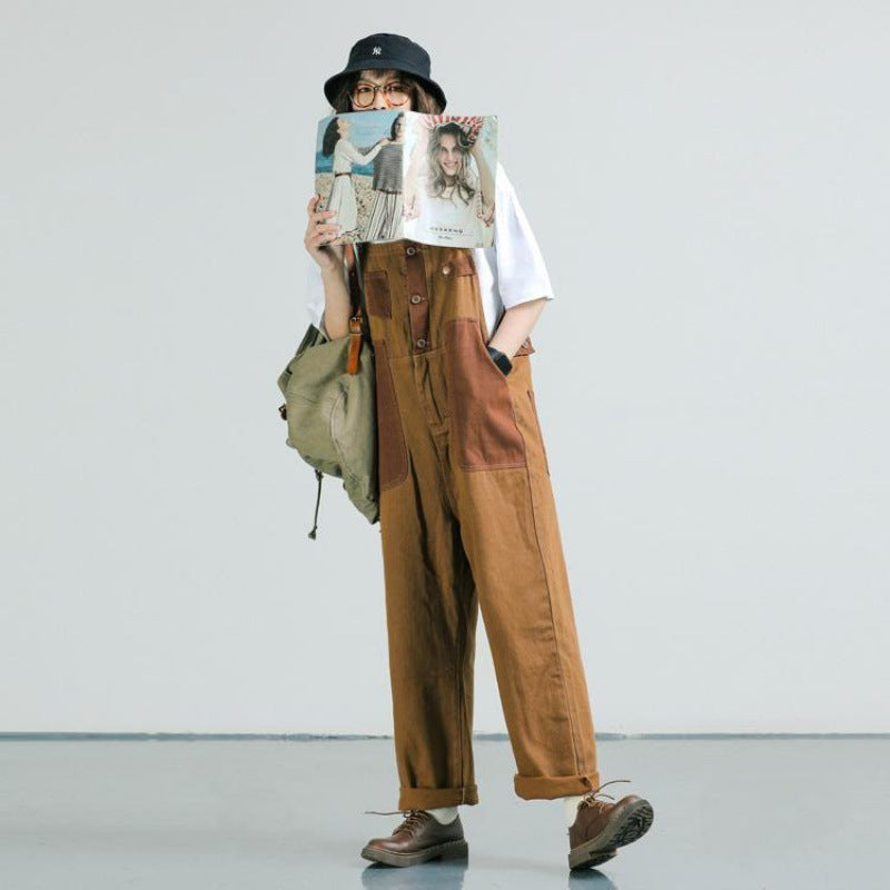 Women's Loose Retro Workwear Color Matching Straight Suspenders