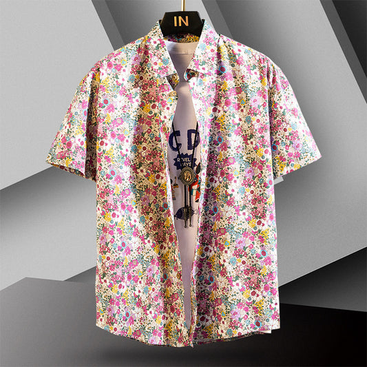 Short Sleeve Shirt Men's Slim-fit Contrast Colors Printing