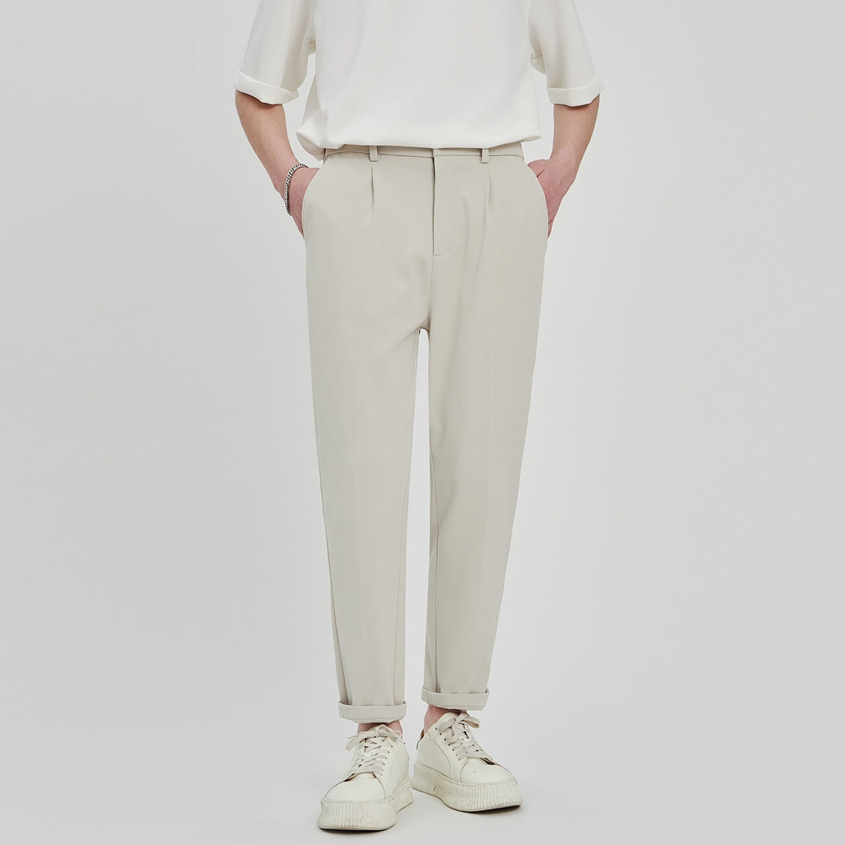 Men's Business Slim-fitting Ankle Length Trousers Anti-wrinkle Straight