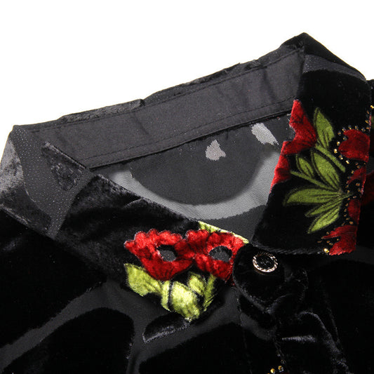 Gold Velvet Hollow Shirt Short Sleeve