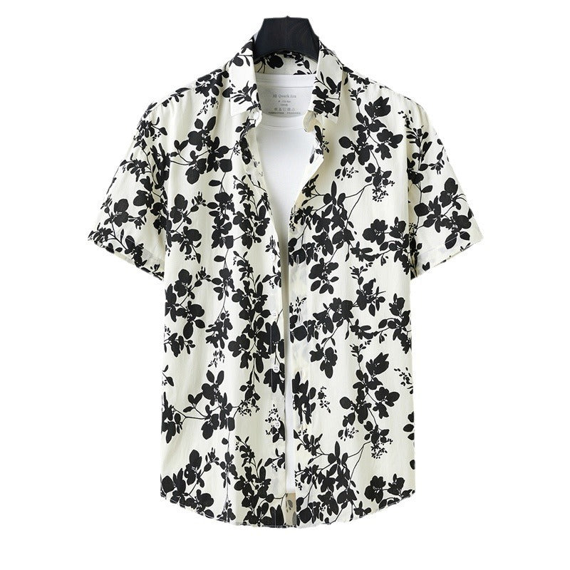 Short Sleeve Shirt Men's Slim-fit Contrast Colors Printing