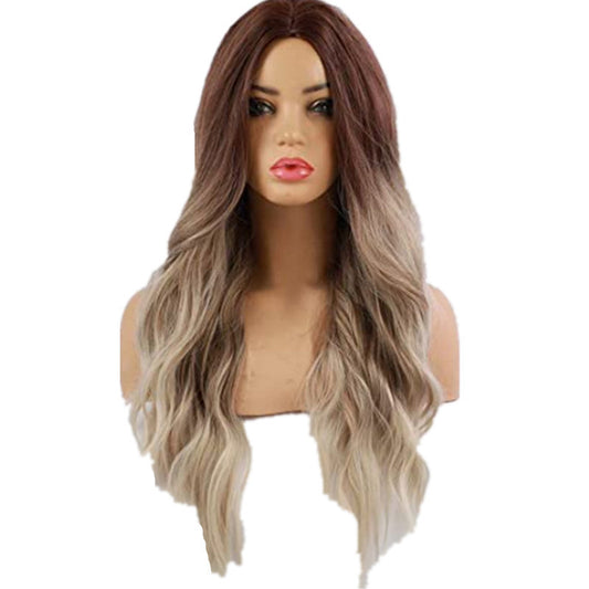 Women's Brown Gradation Golden Mid-length Curly Hair Wig Headgear