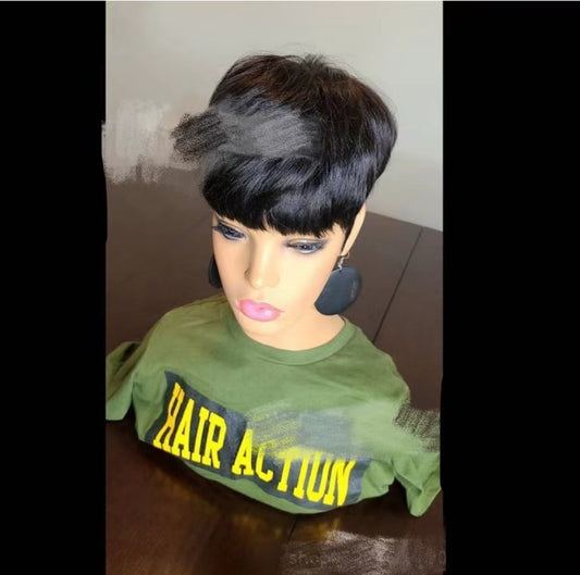 Short Cropped Bangs Fluffy Short Straight Black Hair For Men