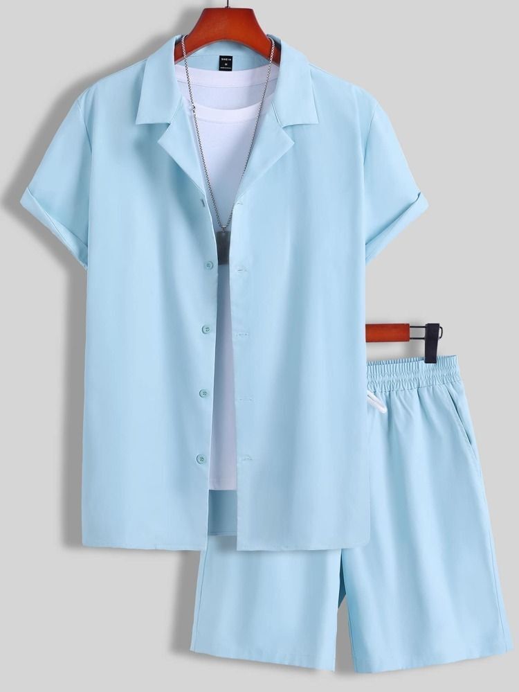 Short Sleeve Cuban Collar Men's Sport Suit