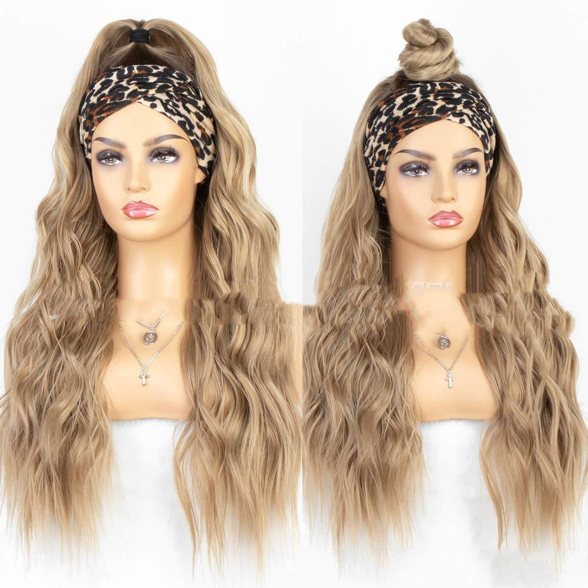 Long Curly Hair Big Wave Two-band Chemical Fiber High Temperature Silk Wig Headgear
