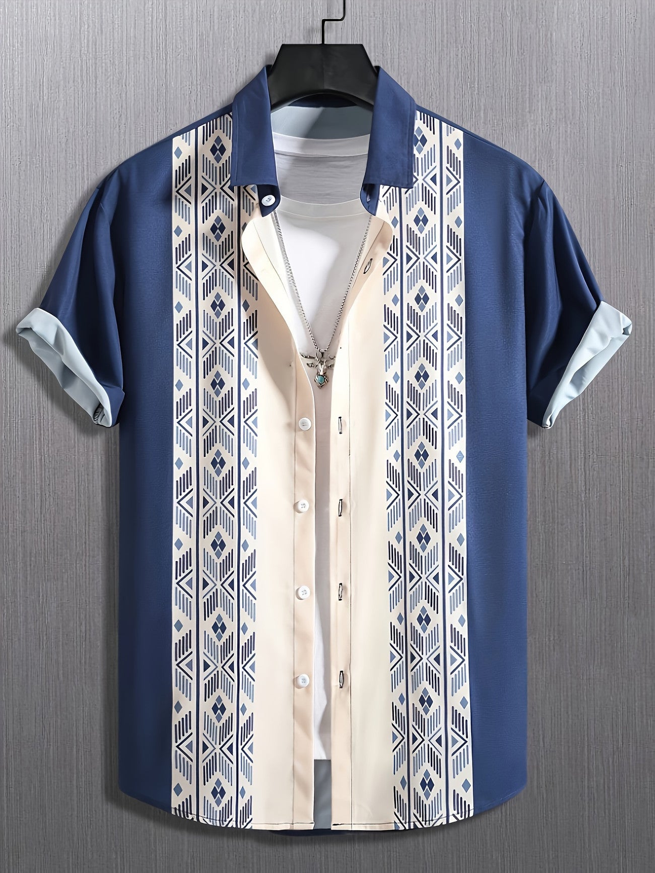 Men's Contrast Color Loose Short-sleeved Shirt Lapel