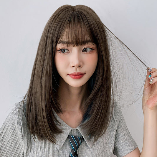 Wig Long Straight Hair Gradient Color Full Top Micro Volume Medium Length