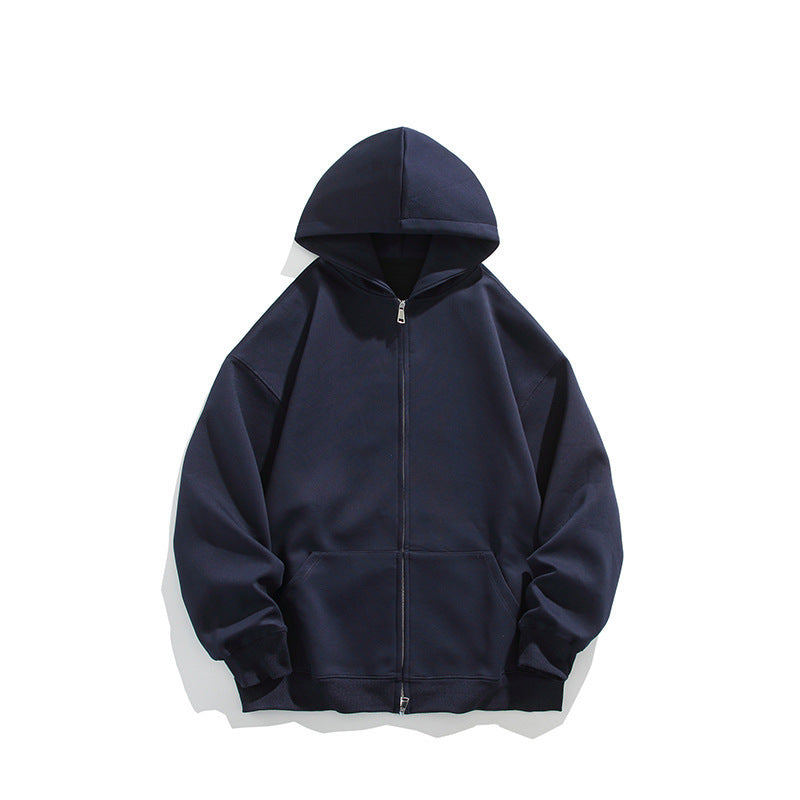 Men's Solid Color Simple Loose Zip Cardigan Hoodie