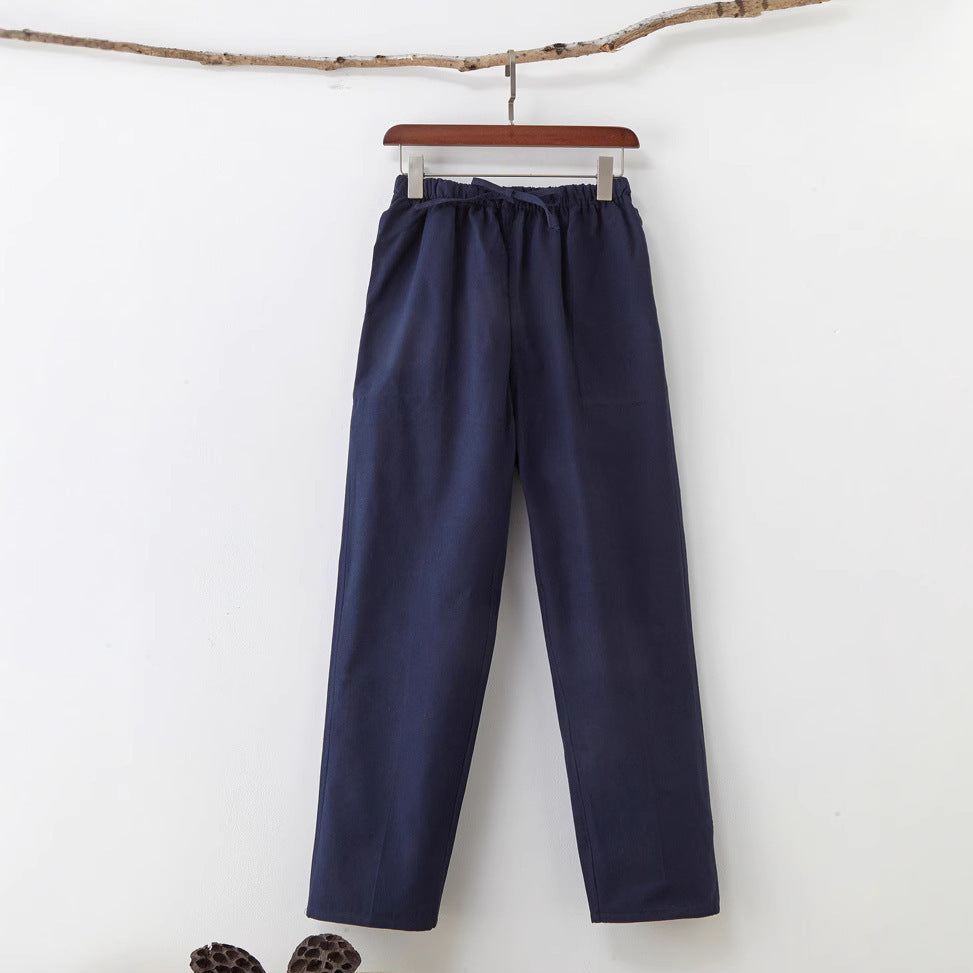 Men's Solid Color Pure Cotton Coarse Fabric Casual Pants