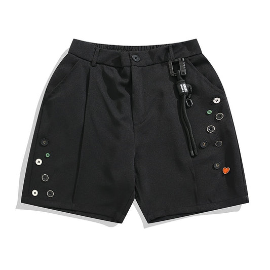 Color Button Semi-elastic Shorts