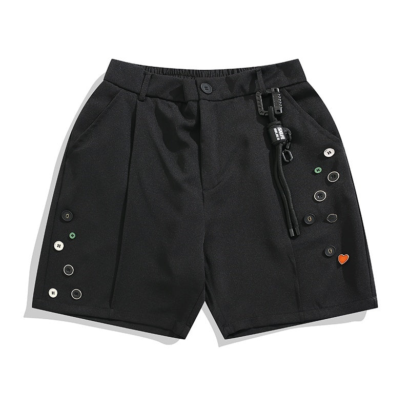 Color Button Semi-elastic Shorts