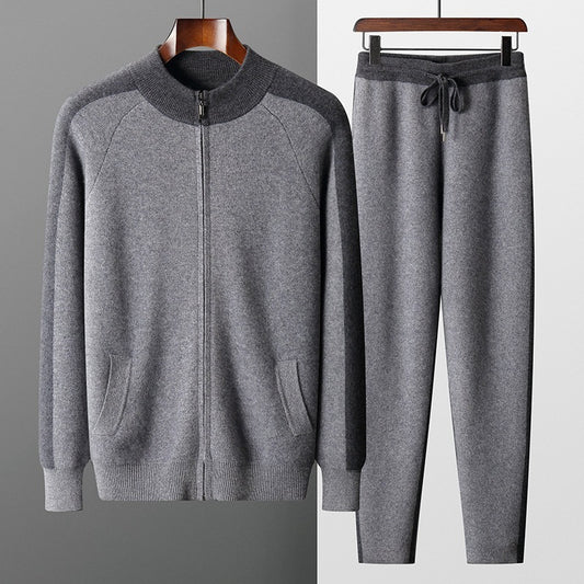 New Thickened Casual Sports Cashmere Men's Half Turtleneck Zipper Knitted Cardigan Suit