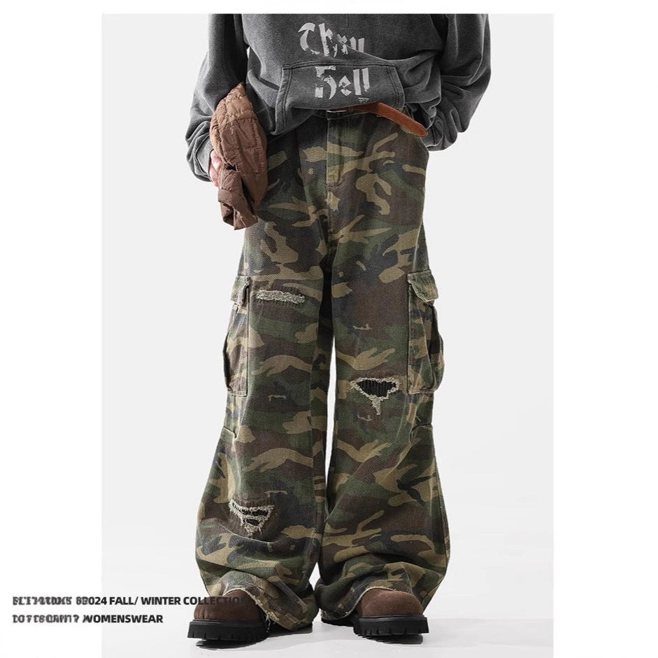 Men's American Casual Loose Hole Camouflage Pants